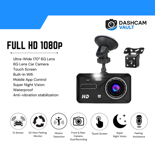 VaultCam™ ClarityView XL – PROFESSIONAL GRADE - 1080P (Front + Rear) Night Vision Dash Cam