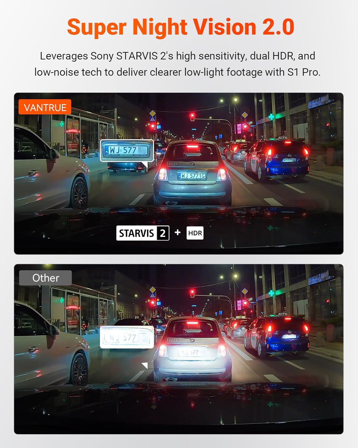 Vantrue S1 Pro AI Dash Cam (Front +Rear), Dual 1440P Dash Camera w/2.7K, STARVIS 2, HDR Night Vision, 5G WiFi, 60FPS, GPS, Voice Control,24/7 Parking Mode, Support 512GB Max