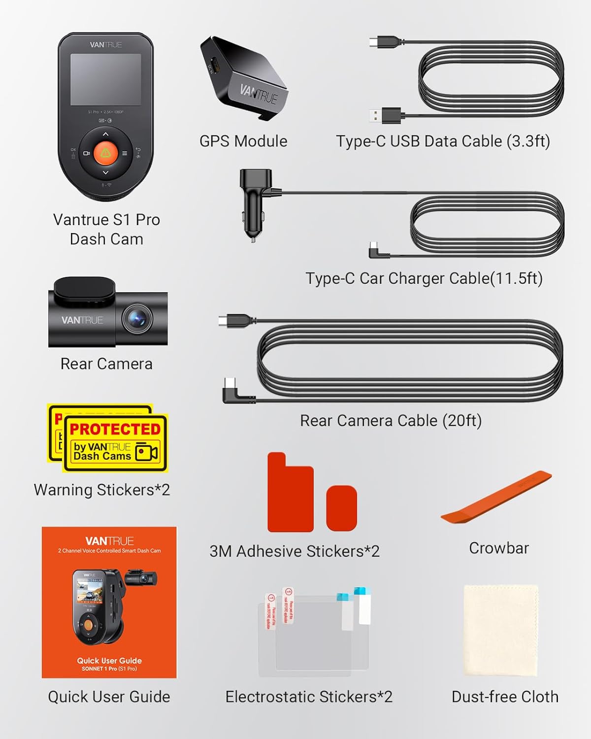 Vantrue S1 Pro AI Dash Cam (Front +Rear), Dual 1440P Dash Camera w/2.7K, STARVIS 2, HDR Night Vision, 5G WiFi, 60FPS, GPS, Voice Control,24/7 Parking Mode, Support 512GB Max