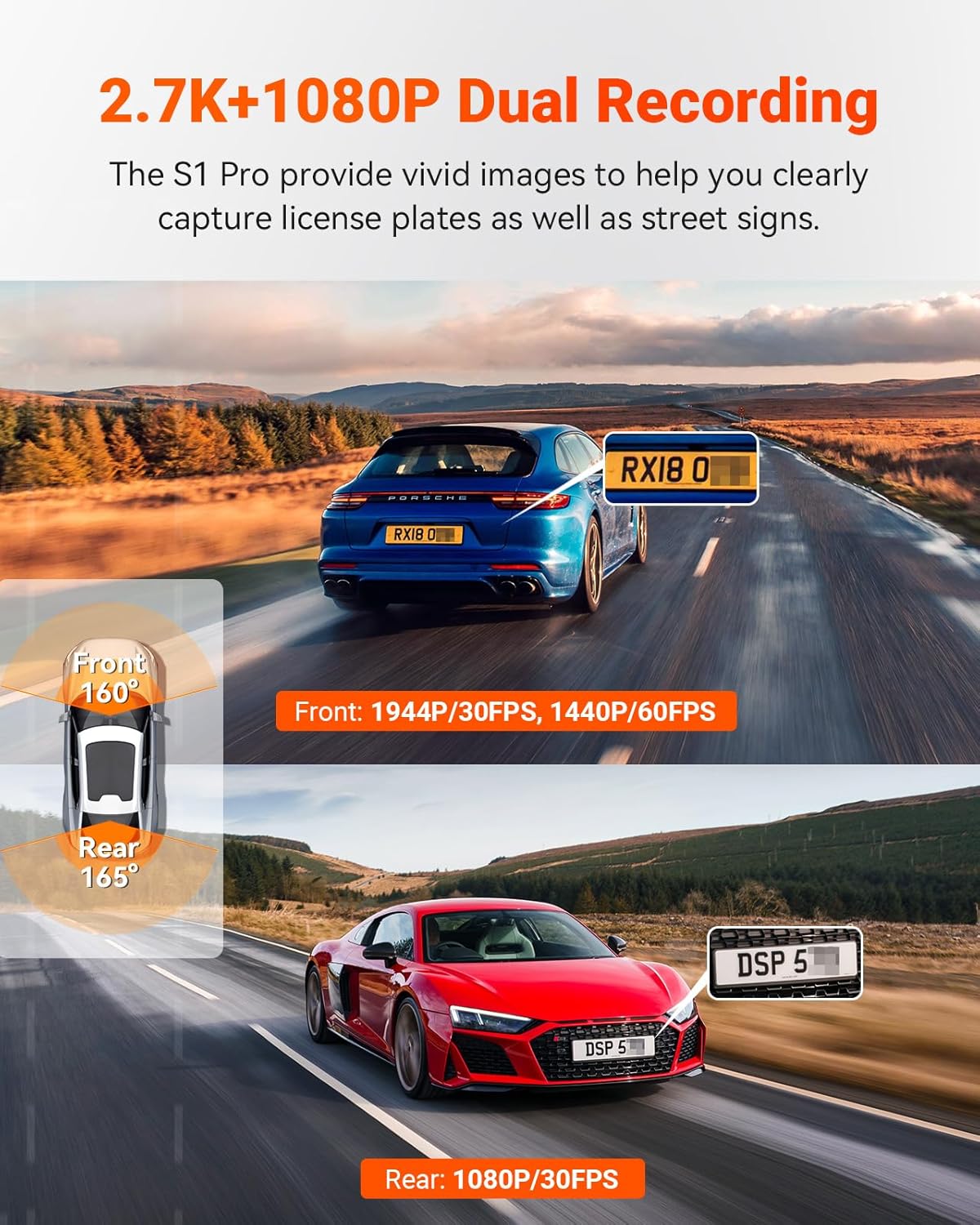 Vantrue S1 Pro AI Dash Cam (Front +Rear), Dual 1440P Dash Camera w/2.7K, STARVIS 2, HDR Night Vision, 5G WiFi, 60FPS, GPS, Voice Control,24/7 Parking Mode, Support 512GB Max