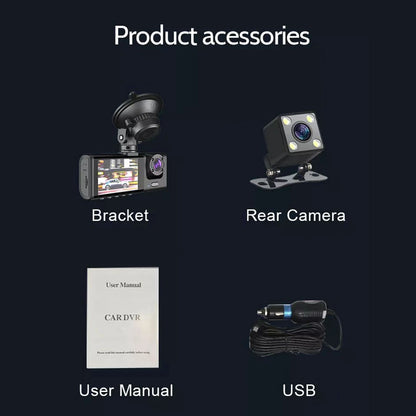 VaultCam™ TriView Pro – PROFESSIONAL GRADE -1080P WiFi 3-Camera (Front + Cabin + Rear)