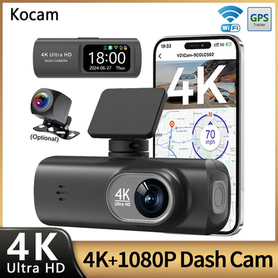 UHD 4K Dual Lens Dash Cam | GPS, WiFi, 24H Parking, Car DVR Recorder