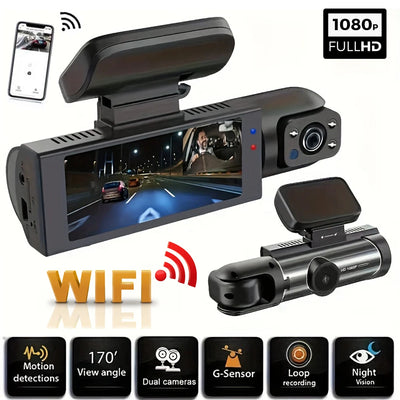1080P Dual Camera Dash Cam | Front & Inside, WiFi, IR Night Vision