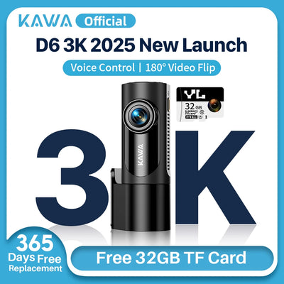 KAWA D6 3K Dash Cam – Voice Control, Night Vision, 2025 Car DVR