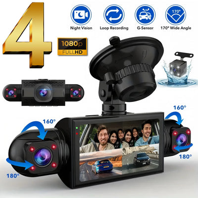 4-Channel Car Dash Cam | HD 1080P, Front/Left/Right/Rear, Night Vision