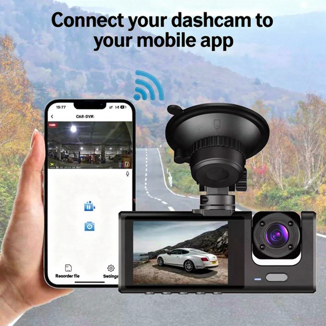 VaultCam™ TriView Pro – PROFESSIONAL GRADE -1080P WiFi 3-Camera (Front + Cabin + Rear)